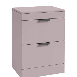 STOCKHOLM 60cm Floor Standing Two Drawer Matt Arctic Grey Countertop Vanity Unit - Matt Black Handle