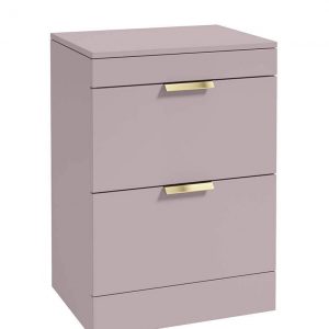 STOCKHOLM 60cm Floor Standing Two Drawer Matt Arctic Grey Countertop Vanity Unit - Brushed Gold Handle