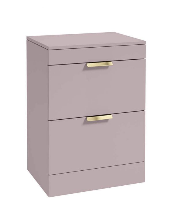  STOCKHOLM 60cm Floor Standing Two Drawer Matt Arctic Grey Countertop Vanity Unit - Brushed Gold Handle