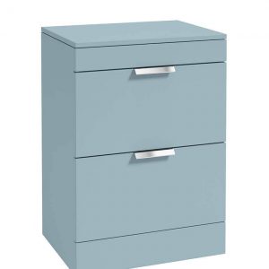 STOCKHOLM 60cm Floor Standing Two Drawer Matt Midnight Grey Countertop Vanity Unit - Brushed Chrome Handle