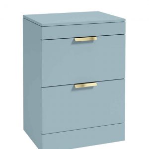 STOCKHOLM 60cm Floor Standing Two Drawer Matt Midnight Grey Countertop Vanity Unit - Brushed Gold Handle