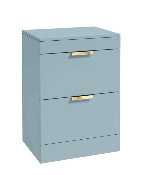  STOCKHOLM 60cm Floor Standing Two Drawer Matt Midnight Grey Countertop Vanity Unit - Brushed Gold Handle