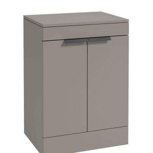 STOCKHOLM 60cm Floor Standing Two Door Matt Cashmere Pink Countertop Vanity Unit - Matt Black Handle