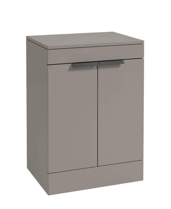  STOCKHOLM 60cm Floor Standing Two Door Matt Cashmere Pink Countertop Vanity Unit - Matt Black Handle