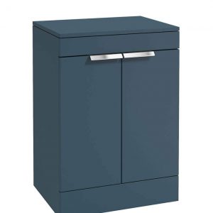 STOCKHOLM 60cm Floor Standing Two Door Matt Ocean Blue Countertop Vanity Unit - Brushed Chrome Handle