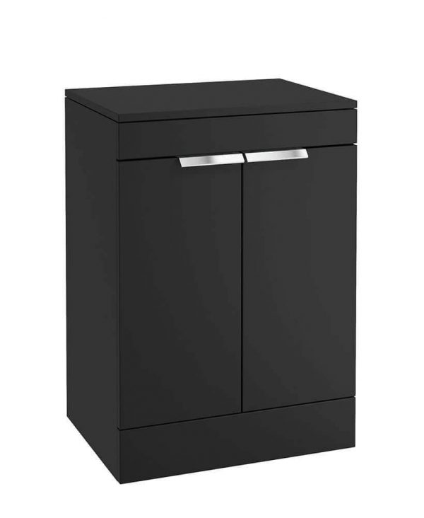  STOCKHOLM 60cm Floor Standing Two Door Matt Khaki Countertop Vanity Unit - Brushed Chrome Handle