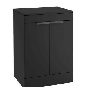 STOCKHOLM 60cm Floor Standing Two Door Matt Khaki Countertop Vanity Unit - Matt Black Handle