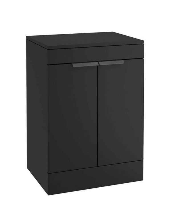  STOCKHOLM 60cm Floor Standing Two Door Matt Khaki Countertop Vanity Unit - Matt Black Handle