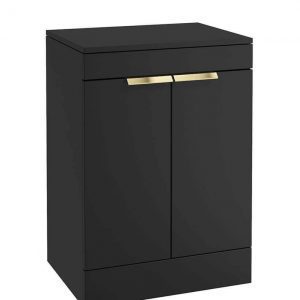 STOCKHOLM 60cm Floor Standing Two Door Matt Khaki Countertop Vanity Unit - Brushed Gold Handle