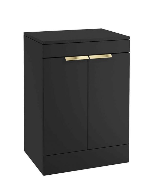  STOCKHOLM 60cm Floor Standing Two Door Matt Khaki Countertop Vanity Unit - Brushed Gold Handle