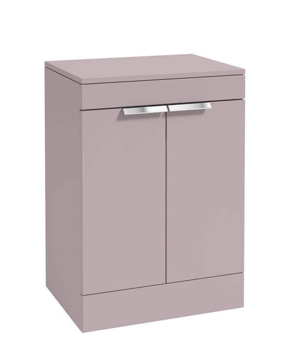  STOCKHOLM 60cm Floor Standing Two Door Matt Arctic Grey Countertop Vanity Unit - Brushed Chrome Handle