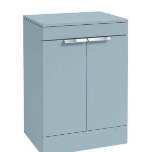 STOCKHOLM 60cm Floor Standing Two Door Matt Midnight Grey Countertop Vanity Unit - Brushed Chrome Handle