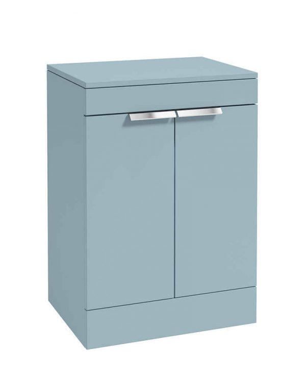  STOCKHOLM 60cm Floor Standing Two Door Matt Midnight Grey Countertop Vanity Unit - Brushed Chrome Handle