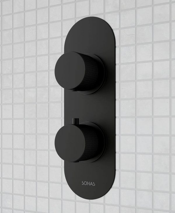  ALITA Knurled Dual Control Triple Outlet Concealed Thermostatic Shower Valve Matt Black