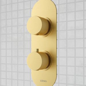 ALITA Knurled Dual Control Triple Outlet Concealed Thermostatic Shower Valve Brushed Gold