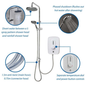 triton t90sr 9.0kw pumped duelec white chrome shower