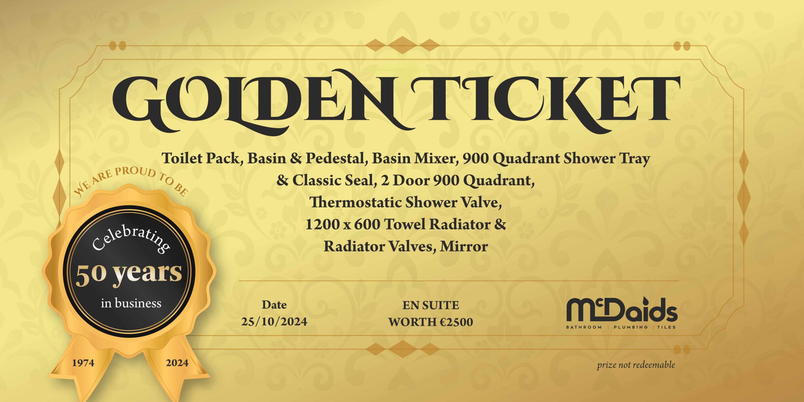 mcdaidsbathrooms goldenticket 50years sign4x2